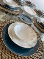 serviesset blauw goud marmer