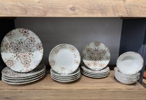 Servies set Vintage bruin wit 24 delig - 6 persoons - Afbeelding 3