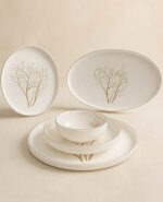 porselein servies, dinnerset, serviesset 6 personen porselein met boomdesign op witte achtergrond
